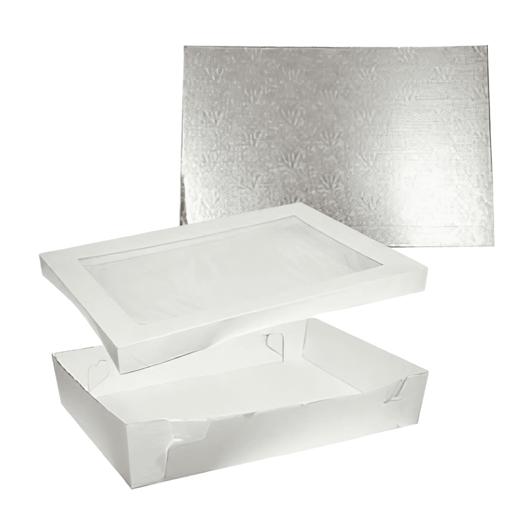 Cake Box Full Size Paperboard White Rectangle With Window 20/Case