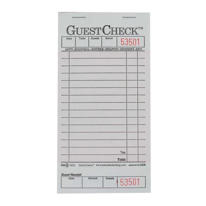 Guest Check Board 3.5X6.75 IN Duplicate Carbon 1-Part 2500/Case