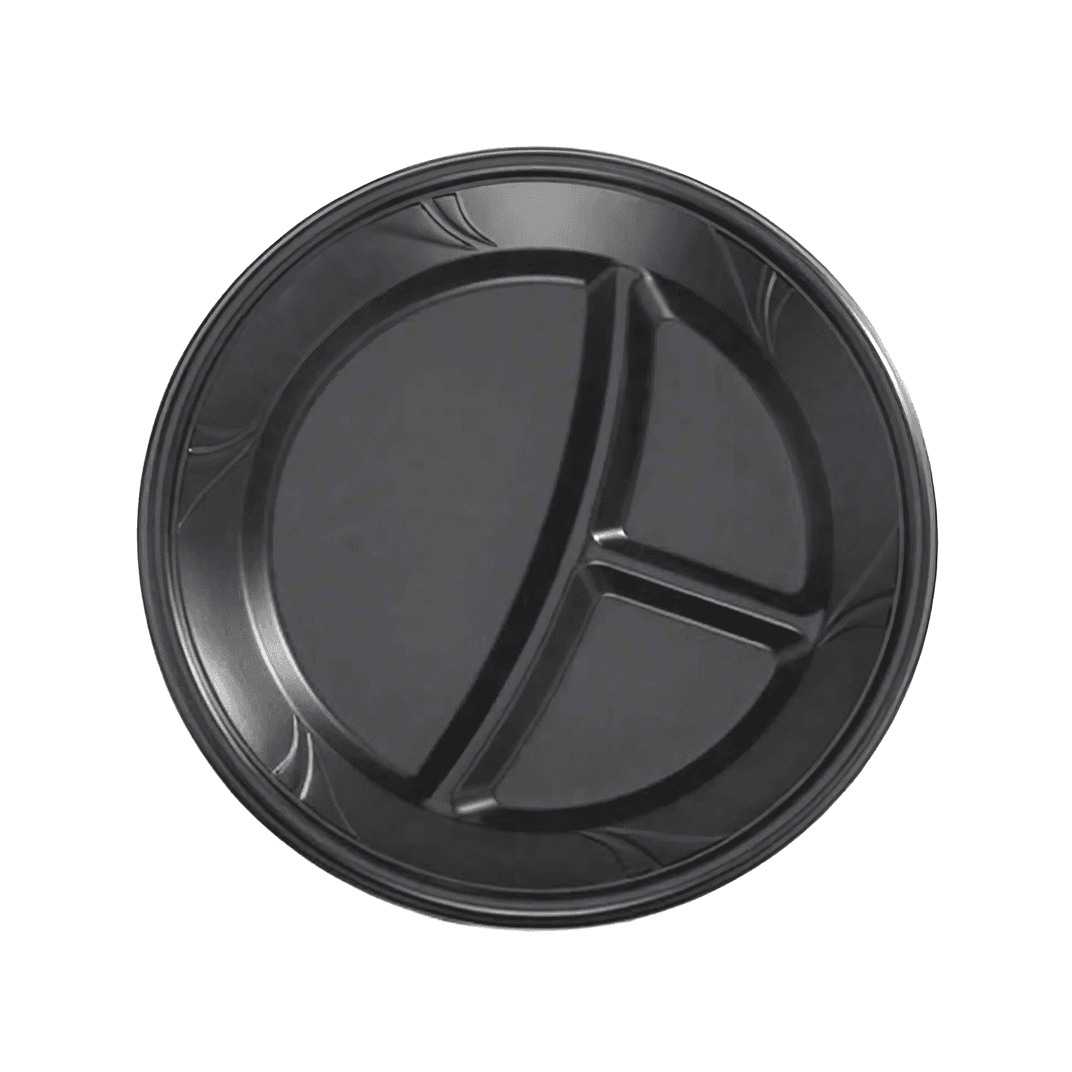 WNA Plate 10.25 IN 3 Compartment Black 400/Case