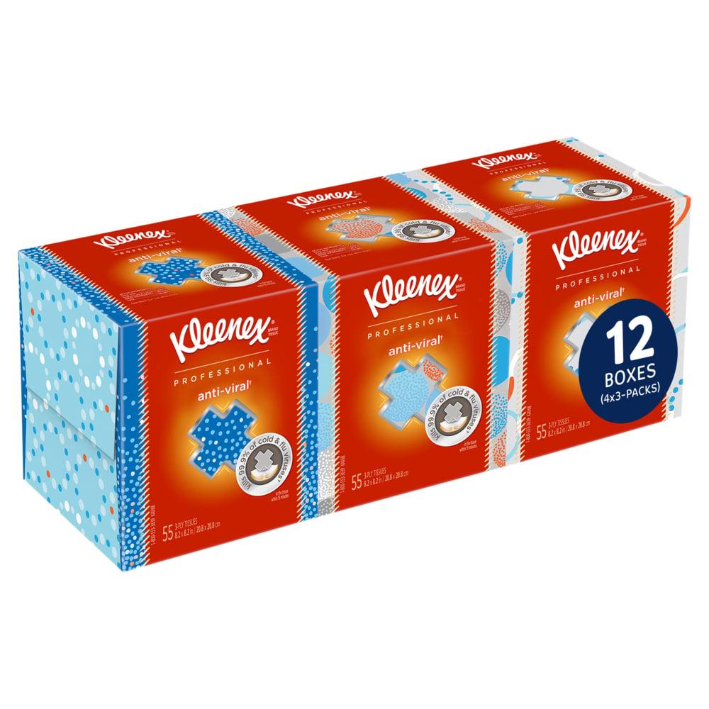 Kleenex® Anti-Viral Facial Tissue 8.2X8.2 IN 3PLY White Boutique 3-Pack Bundle 55 Sheets/Pack 12 Packs/Case
