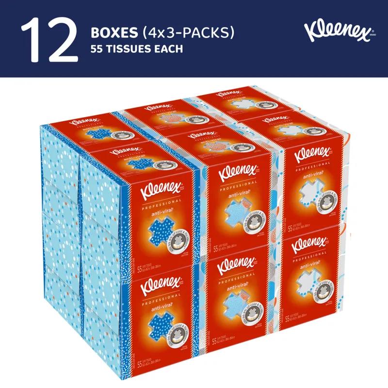 Kleenex® Anti-Viral Facial Tissue 8.2X8.2 IN 3PLY White Boutique 3-Pack Bundle 55 Sheets/Pack 12 Packs/Case