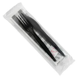 5PC Cutlery Kit PP Black With Black White 2PLY 13X17 Napkin,Knife,Fork,Salt & Pepper 250/Case