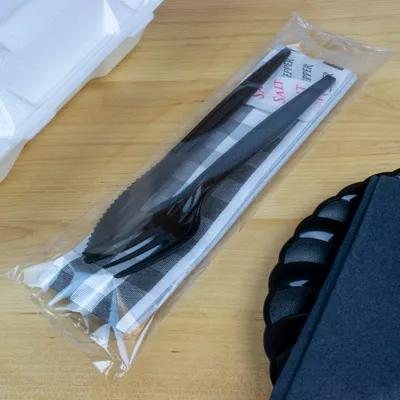 5PC Cutlery Kit PP Black With Black White 2PLY 13X17 Napkin,Knife,Fork,Salt & Pepper 250/Case