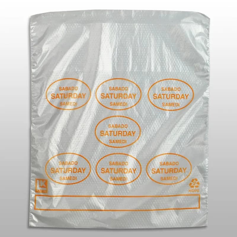 Bag 6.5X7+1.75 IN HDPE 0.5MIL Clear Orange Saturday With Lip & Flip Closure Portion Bag Saddlepack Flat 2000/Case