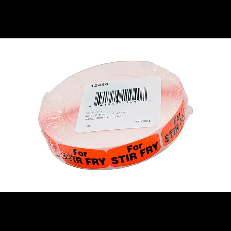 For Stir Fry Label 0.625X1.25 IN Black Fluorescent Red Short Oval 1000 Count/Roll 50 Rolls/Case 50000 Count/Case