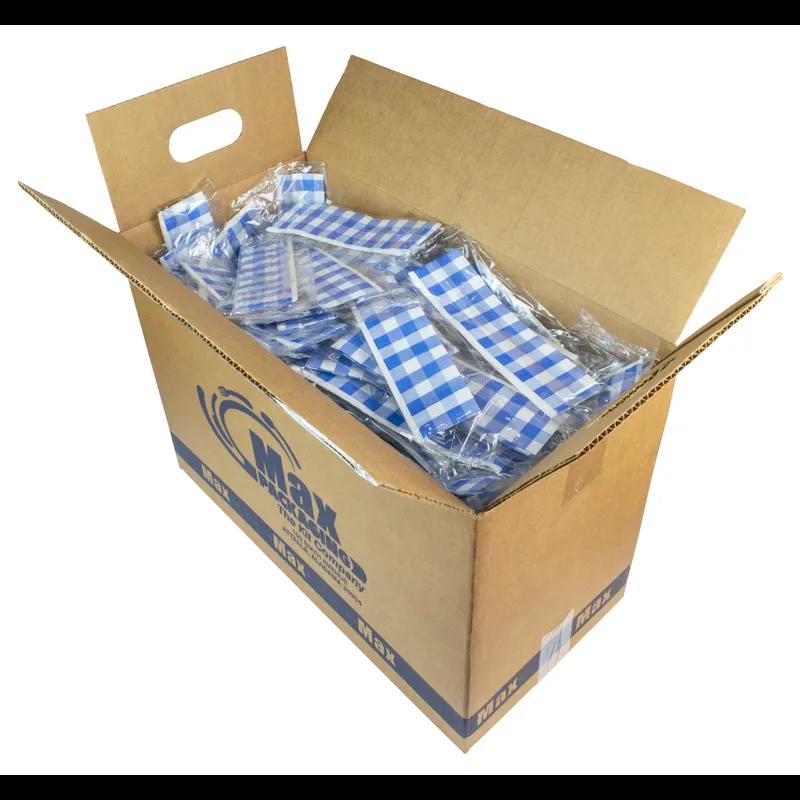 6PC Cutlery Kit PP Black Heavy Duty With Blue Gingham 2PLY Napkin,Fork,Knife,Salt & Pepper,Spoon 250/Case