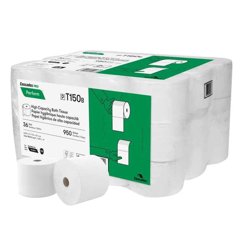 Cascades PRO Toilet Paper & Tissue Roll Tandem 3.75X4 IN 2PLY White Core High Capacity 950 Sheets/Roll 36 Rolls/Case