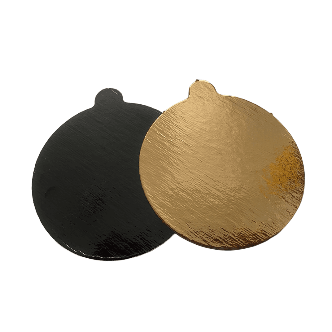 Cake Board Foil-Lined Paper Gold Black Round With Tab 500/Case