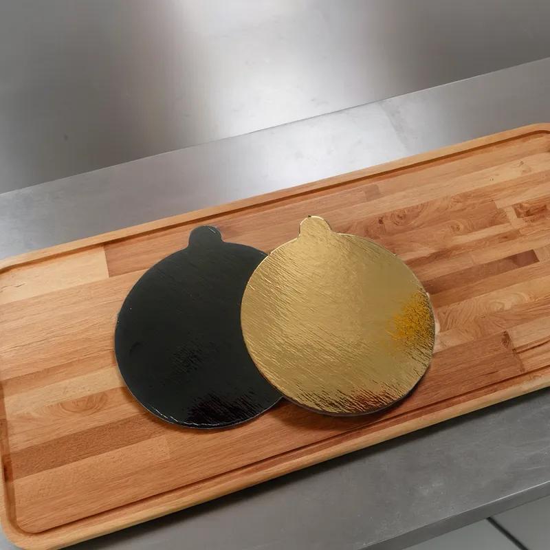 Cake Board Foil-Lined Paper Gold Black Round With Tab 500/Case