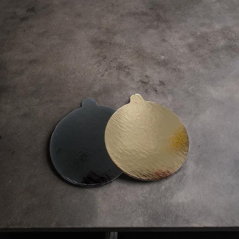 Cake Board Foil-Lined Paper Gold Black Round With Tab 500/Case