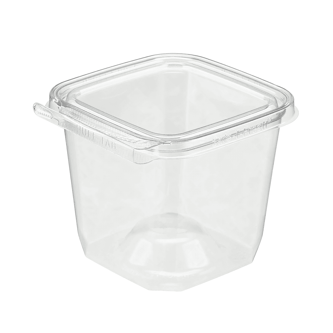 Safe-T-Fresh® Deli Container Hinged With Flat Lid 23 OZ PET Clear Square 264/Case