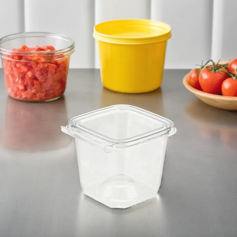 Safe-T-Fresh® Deli Container Hinged With Flat Lid 23 OZ PET Clear Square 264/Case