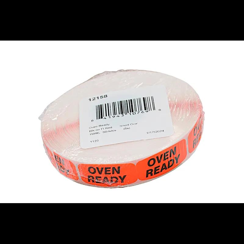 Oven Ready Label 0.625X1.25 IN Black Fluorescent Red Short Oval 1000 Count/Roll 50 Rolls/Case 50000 Count/Case