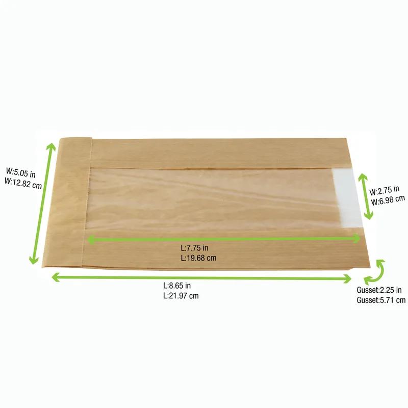 Bag 8.7X5.5X2.4 IN Kraft Paper Kraft With Window 1000 Count/Case