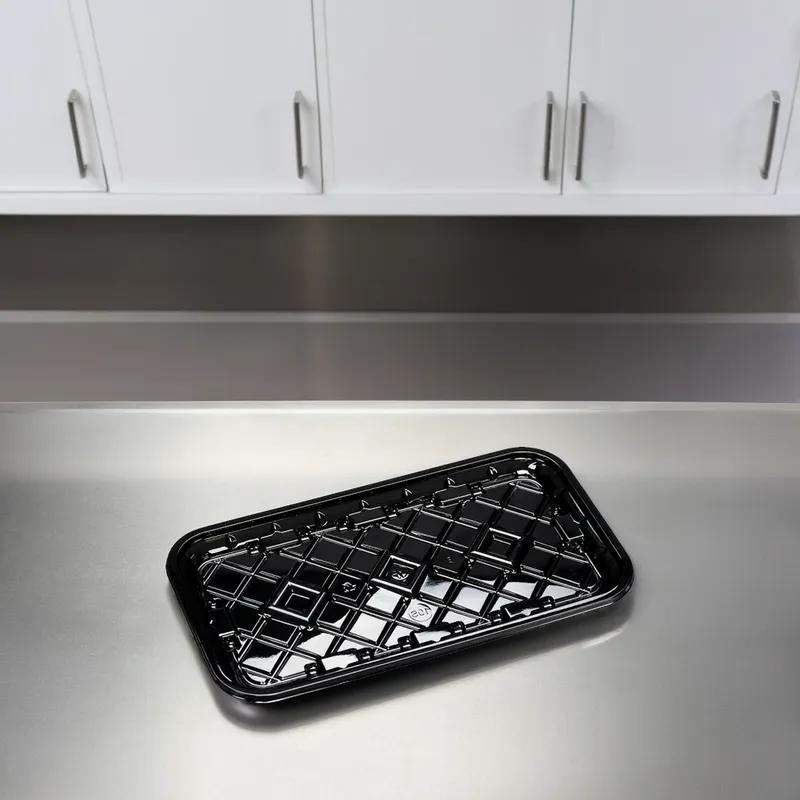 10S Meat Tray 10.78X5.9X0.67 IN RPET Black Rectangle 300/Case