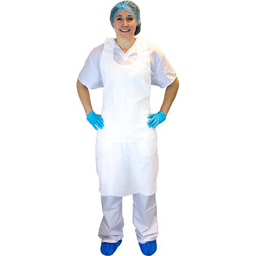 Apron 28X46 IN White HDPE 10MIC Latex Free 100/Pack