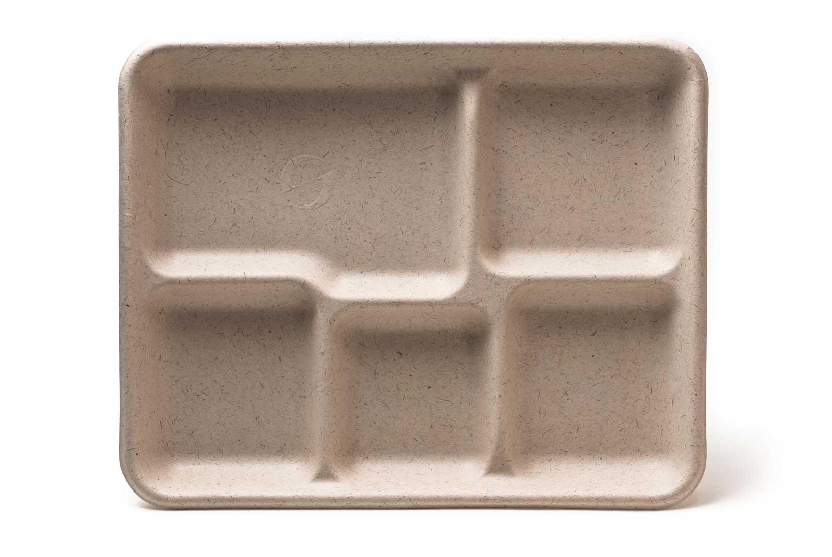 Ovation Cafeteria & School Lunch Tray Base 5 Compartment Sugarcane Rectangle 400/Case