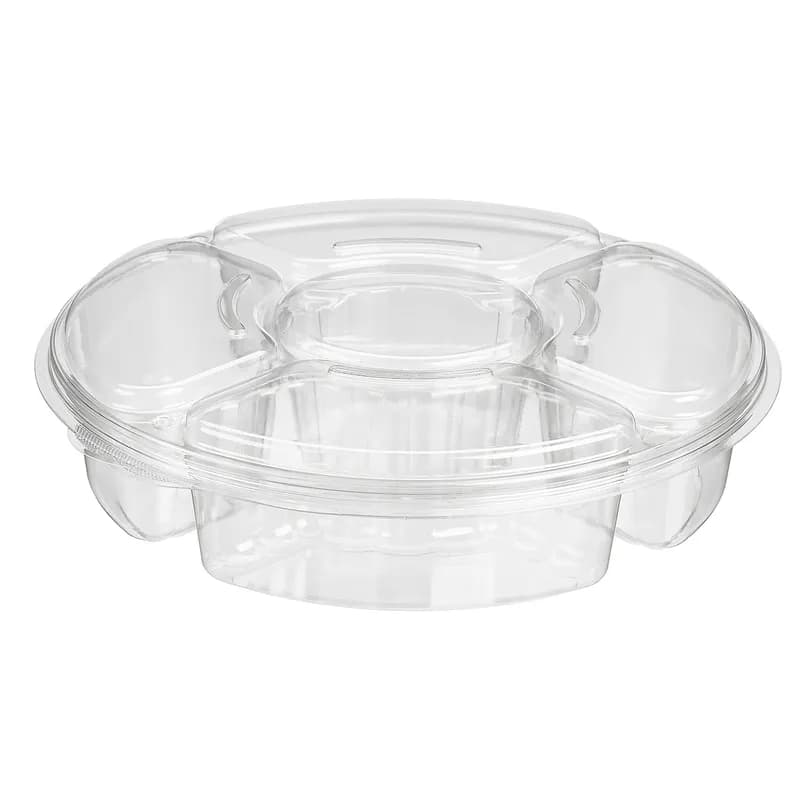 Essentials Deli Container Base & Lid Combo With Dome Lid 115 OZ 5 Compartment RPET Clear Round 50/Case
