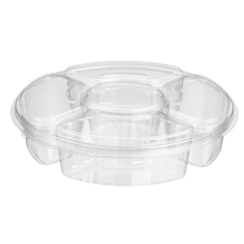 Essentials Deli Container Base & Lid Combo With Dome Lid 115 OZ 5 Compartment rDPET Clear Round 50/Case