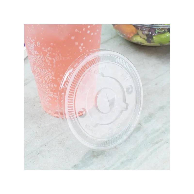 Karat® Lid Flat 4.11 IN PET Translucent For 32 OZ Cold Cup With Hole Identification 600/Case
