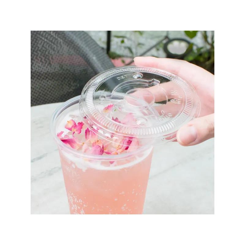 Karat® Lid Flat 4.11 IN PET Translucent For 32 OZ Cold Cup With Hole Identification 600/Case