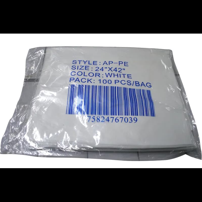 Apron 24X42 IN White Light Weight Plastic 100 Count/Pack 10 Packs/Case 1000 Count/Case