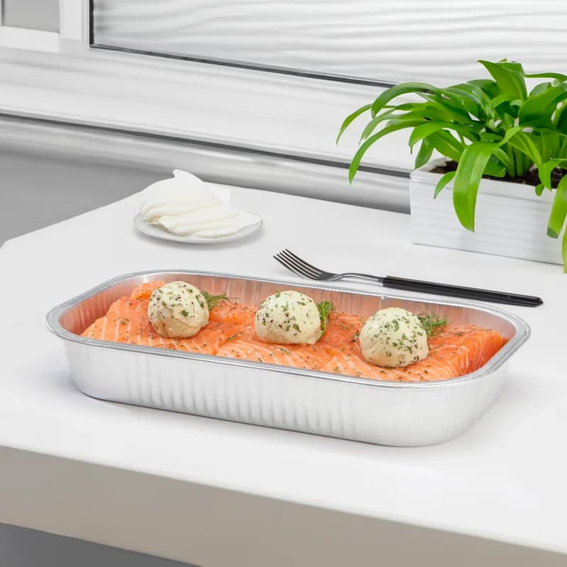 Take-Out Container Base 12.5X7X2 IN Aluminum Silver Oblong 300/Case