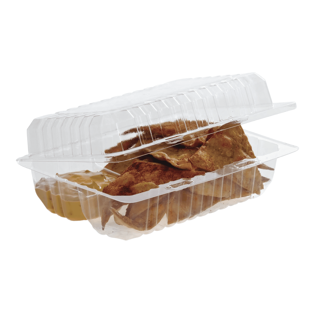 WNA Nacho Take-Out Tray Hinged With Dome Lid 8.063X5.75X3.125 IN 2 Compartment OPS Clear Rectangle 250/Case