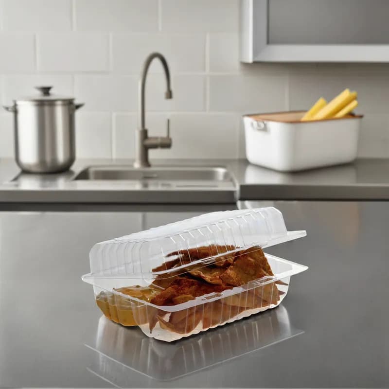 WNA Nacho Take-Out Tray Hinged With Dome Lid 8.063X5.75X3.125 IN 2 Compartment OPS Clear Rectangle 250/Case
