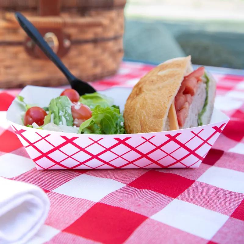 Food Tray 2.5 LB SBS Paperboard White Red Rectangle 500/Case