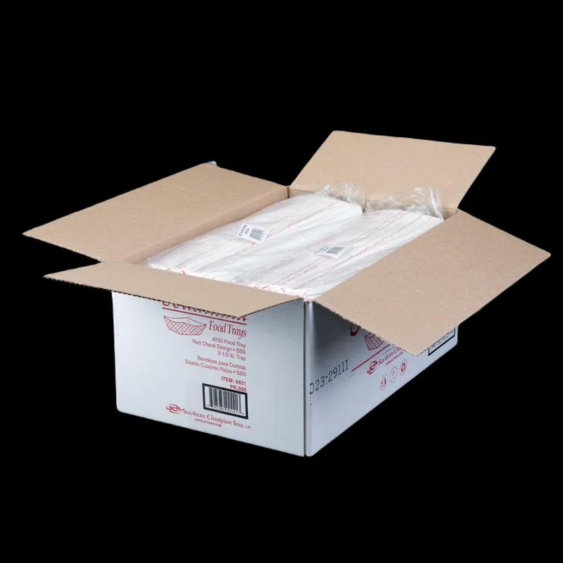 Food Tray 2.5 LB SBS Paperboard White Red Rectangle 500/Case