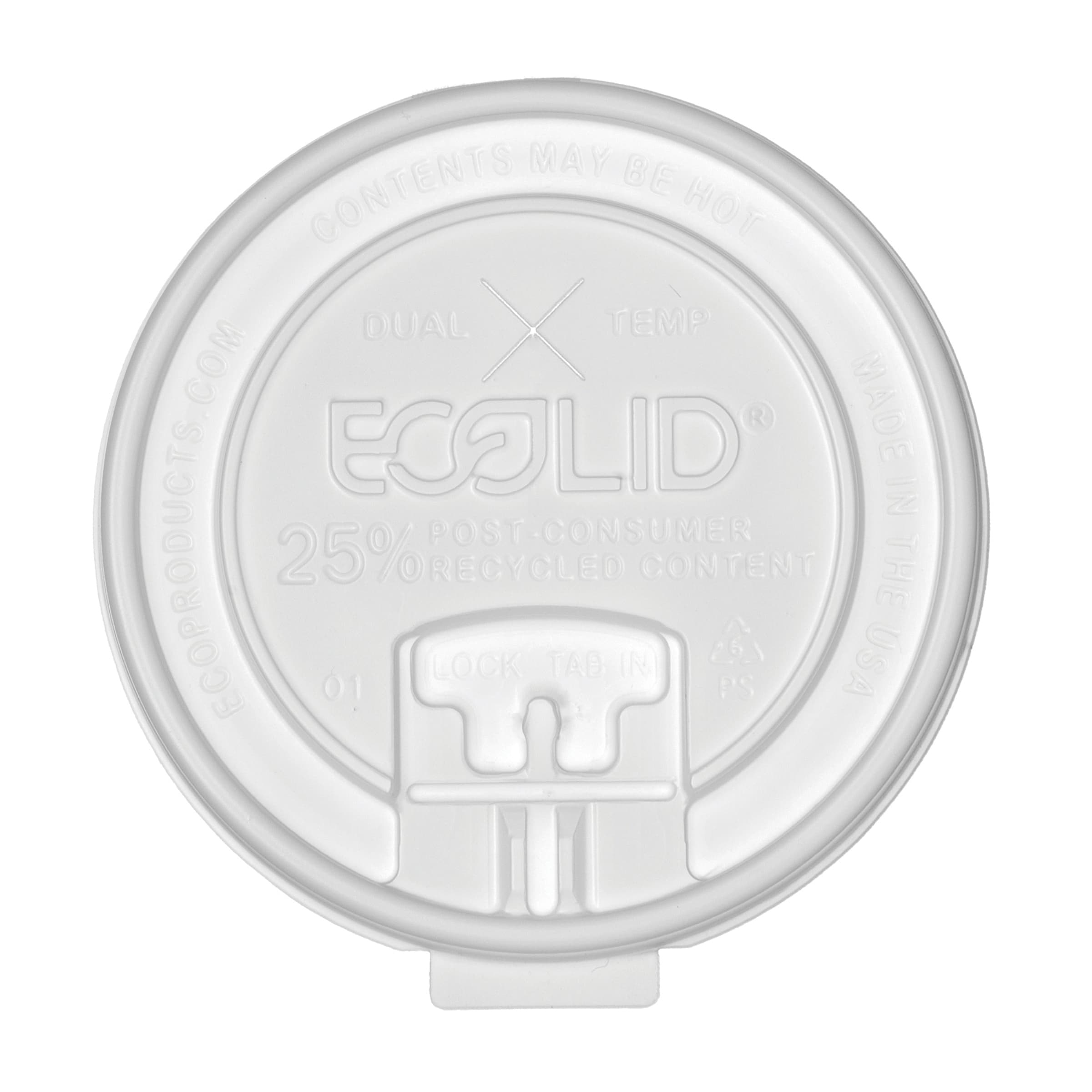 Ecolid® Lid Flat RPET Translucent For 10-22 OZ Cup With Hole Lock Tab Sip Through 600/Case