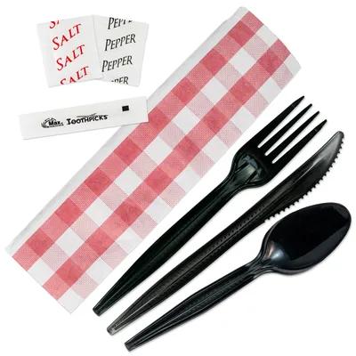 7PC Cutlery Kit PP Heavy Duty Individually Wrapped With Napkin,Fork,Knife,Salt & Pepper,Spoon,Toothpick 200/Case