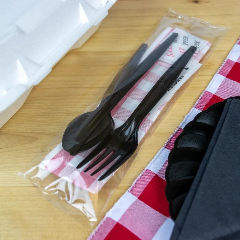 7PC Cutlery Kit PP Heavy Duty Individually Wrapped With Napkin,Fork,Knife,Salt & Pepper,Spoon,Toothpick 200/Case