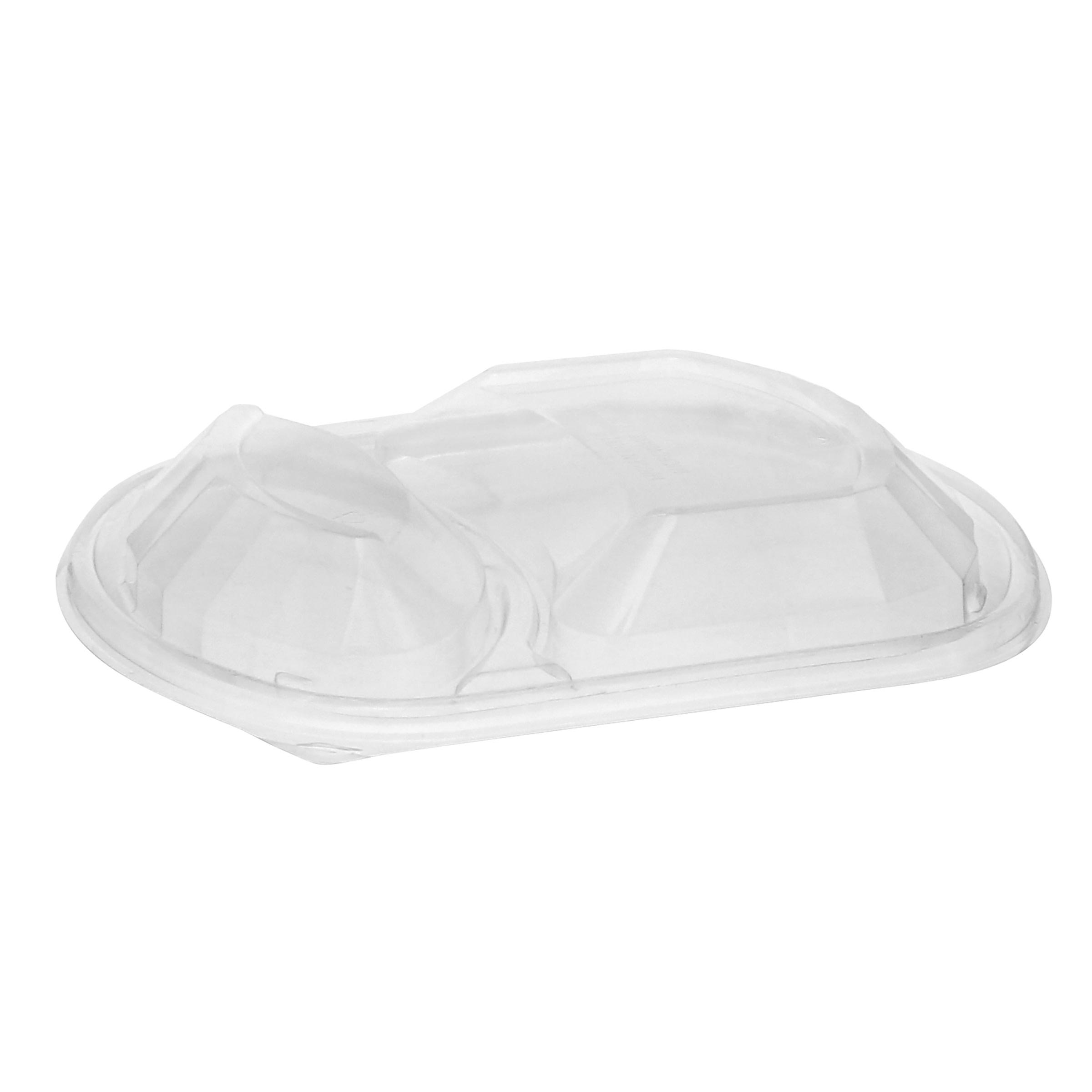 Lid Dome Large (LG) 9.375X8X1.25 IN 2 Compartment OPS Clear Oval For Tray Unhinged Anti-Fog Leak Resistant 250/Case