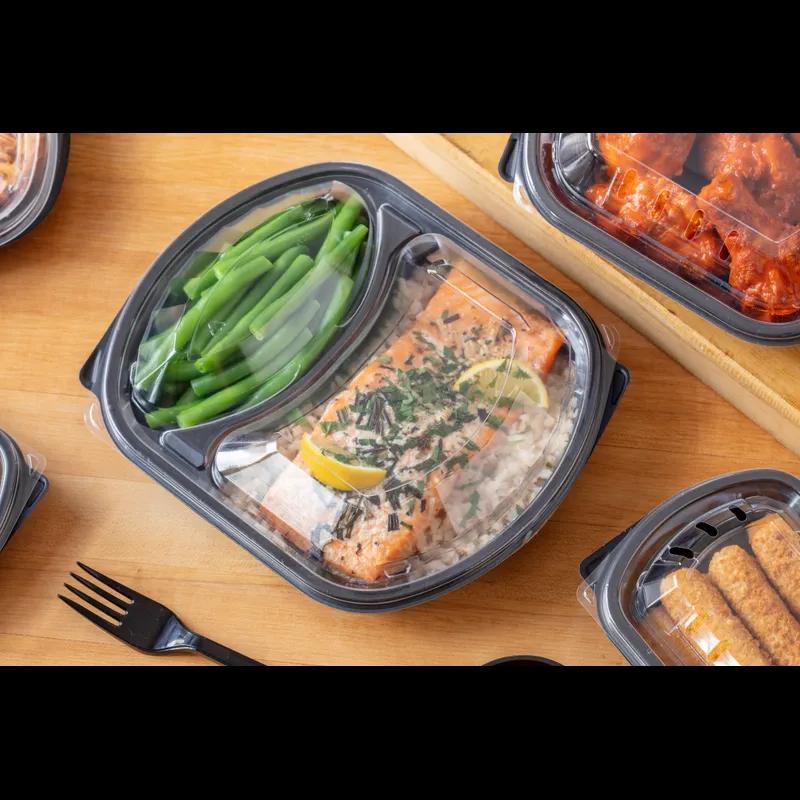 Lid Dome Large (LG) 9.375X8X1.25 IN 2 Compartment OPS Clear Oval For Tray Unhinged Anti-Fog Leak Resistant 250/Case