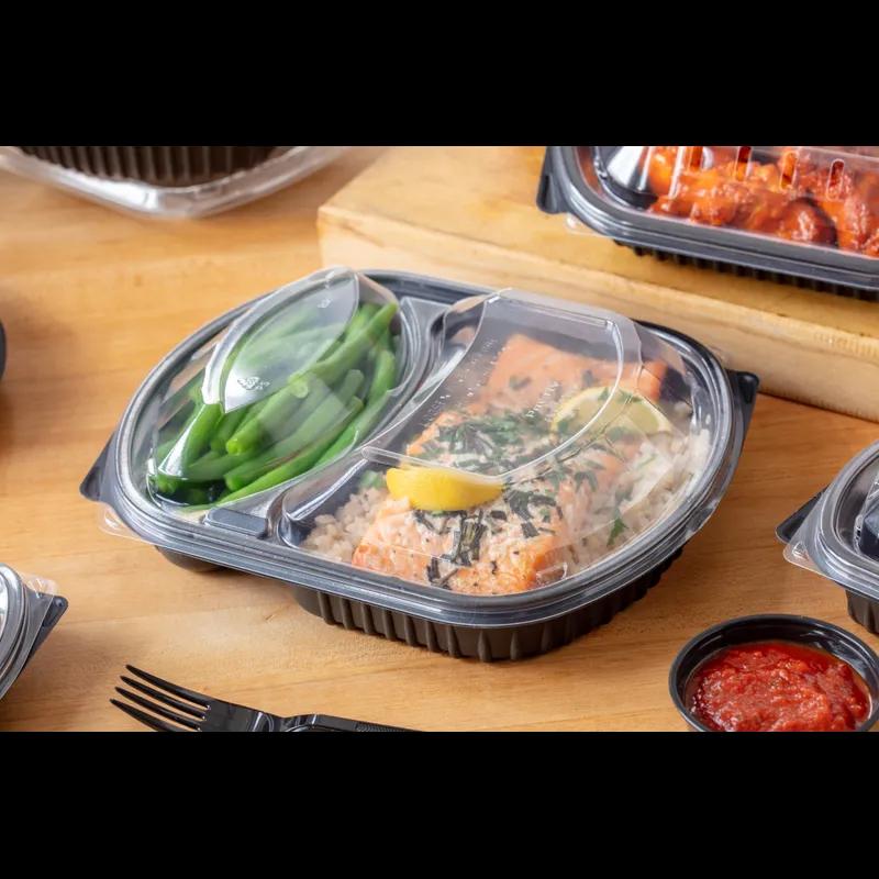 Lid Dome Large (LG) 9.375X8X1.25 IN 2 Compartment OPS Clear Oval For Tray Unhinged Anti-Fog Leak Resistant 250/Case