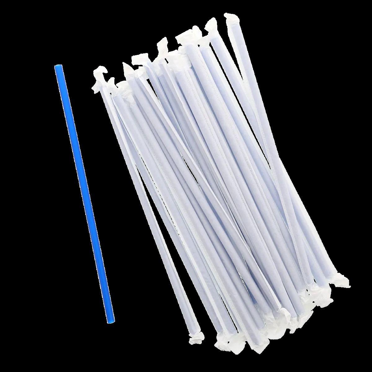 Giant Straw 10.25 IN PP Blue Wrapped 300 Count/Pack 4 Packs/Case 1200 Count/Case