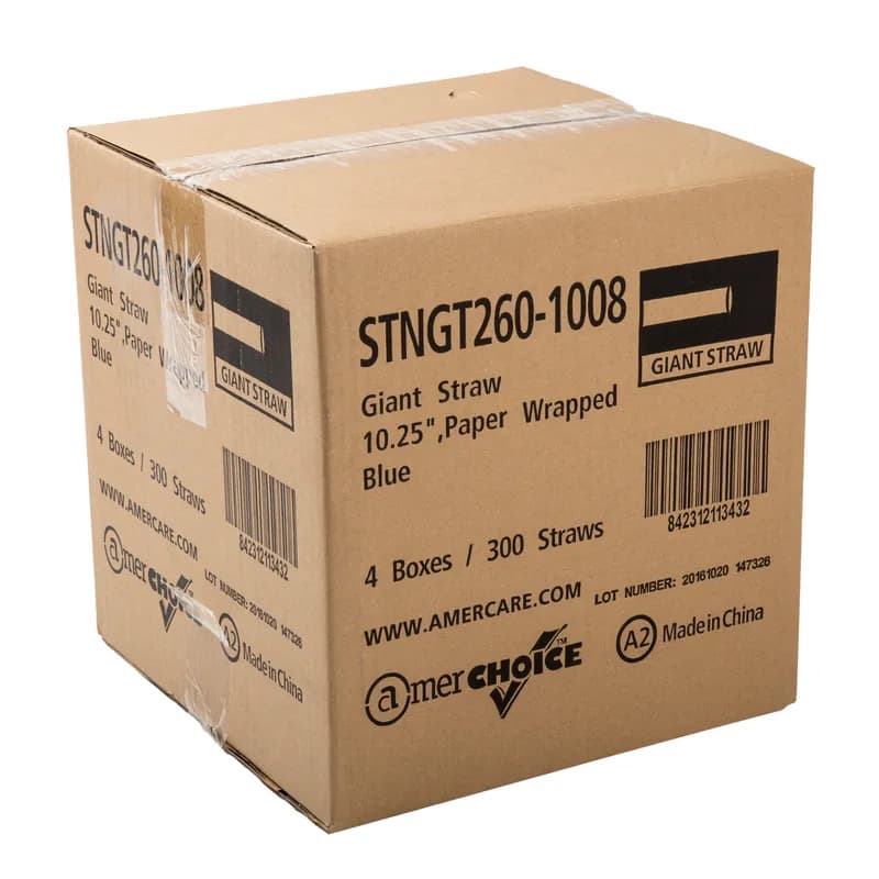 Giant Straw 10.25 IN PP Blue Wrapped 300 Count/Pack 4 Packs/Case 1200 Count/Case