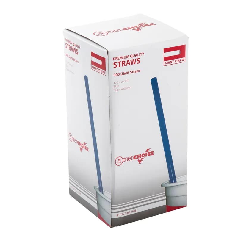 Giant Straw 10.25 IN PP Blue Wrapped 300 Count/Pack 4 Packs/Case 1200 Count/Case