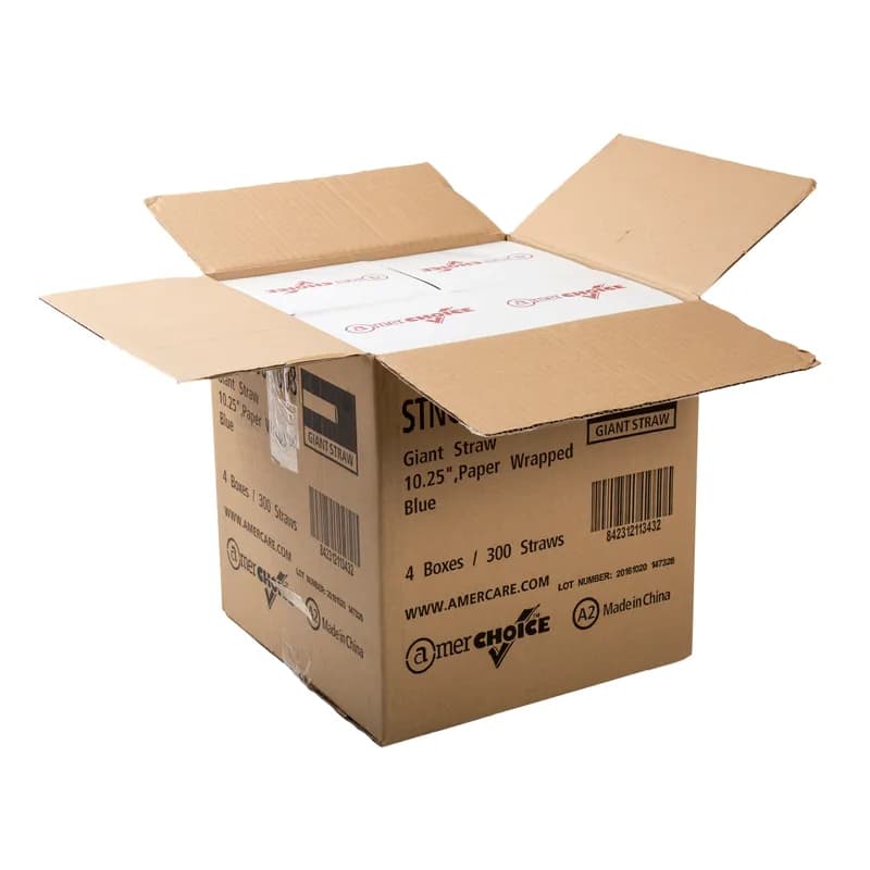 Giant Straw 10.25 IN PP Blue Wrapped 300 Count/Pack 4 Packs/Case 1200 Count/Case