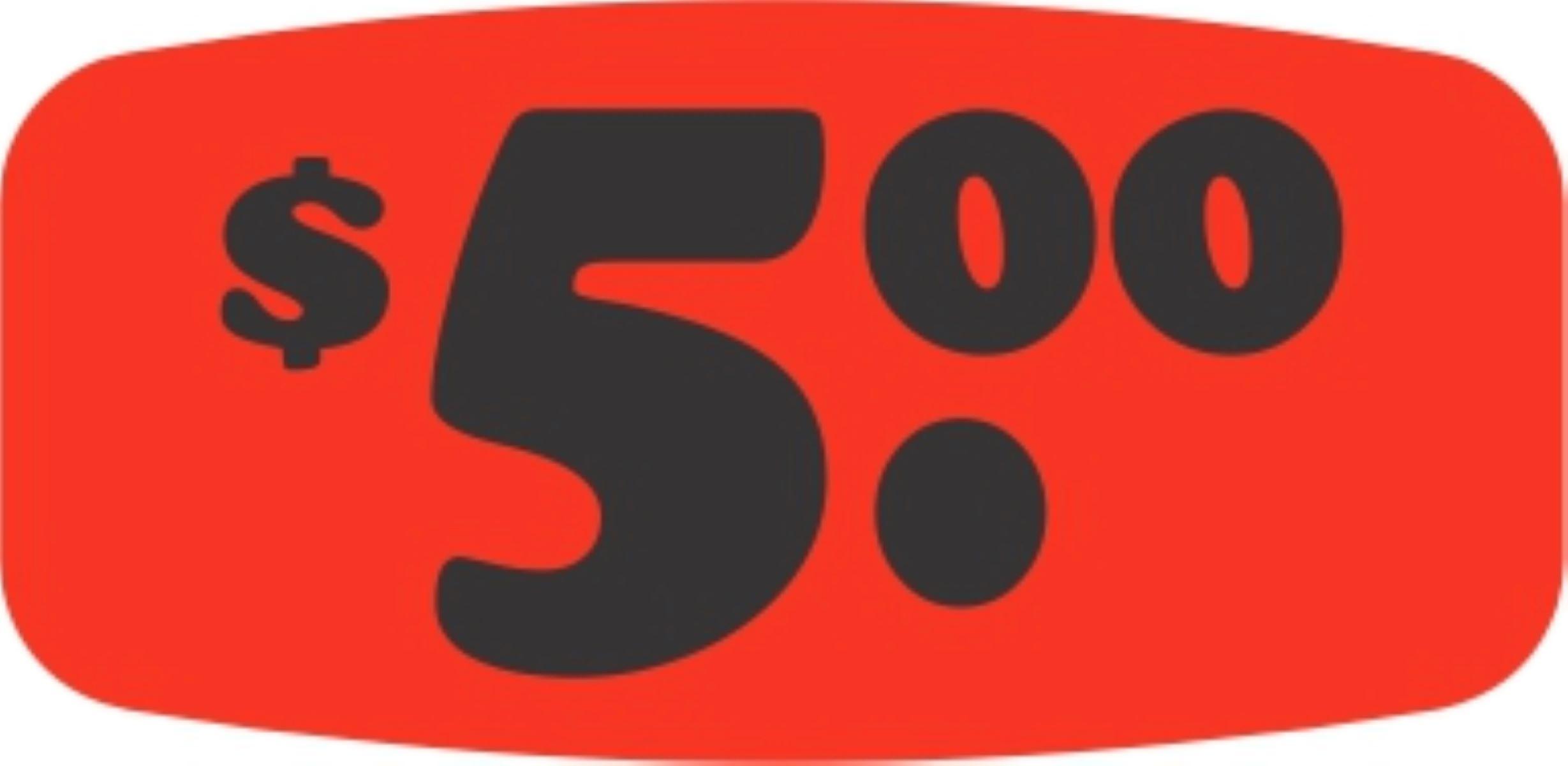 5 Price Label Black Fluorescent Red Short Oval 1000 Count/Roll 50 Rolls/Case 50000 Count/Case