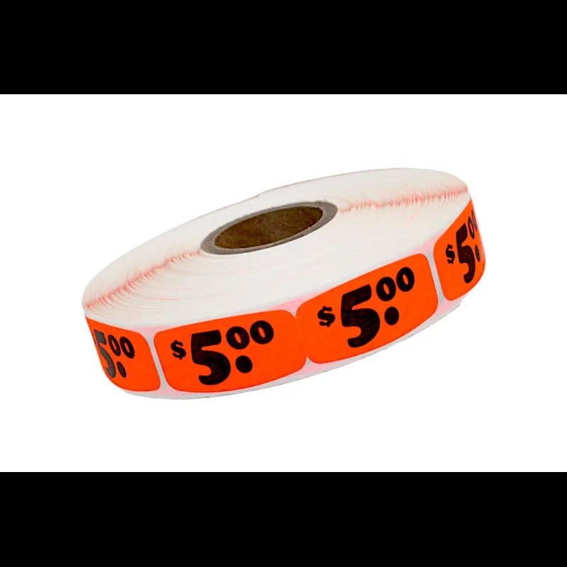 $5.00 Label 1.25X0.625 IN Black Red Short Oval 1000 Count/Roll 50 Rolls/Case