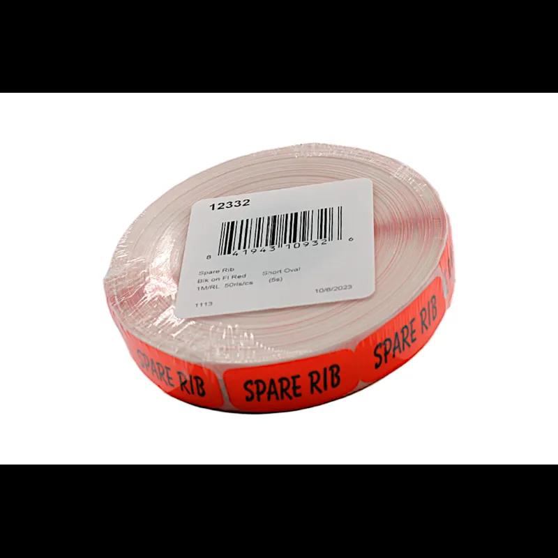 Spare Rib Label 0.625X1.25 IN Black Fluorescent Red Short Oval 1000 Count/Roll 50 Rolls/Case 50000 Count/Case