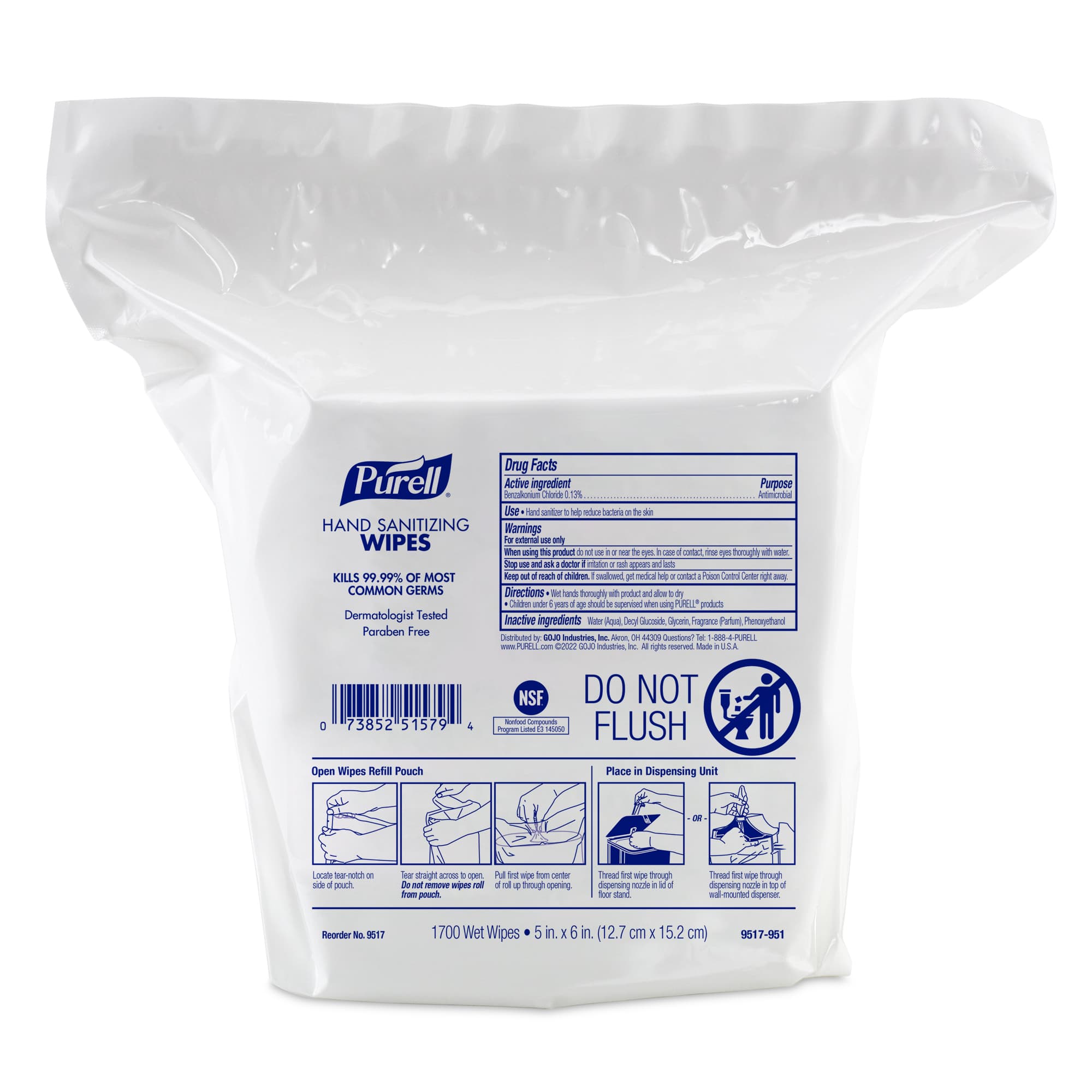 Purell® Hand Sanitizer Wipe 8X6.88X9.44 IN Fresh Citrus High Capacity 1700 Sheets/Pack 4 Packs/Case 6800 Sheets/Case