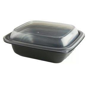 MicroRaves® Take-Out Container Base & Lid Combo With Dome Lid 16 OZ PP Black Clear Rectangle 201/Case