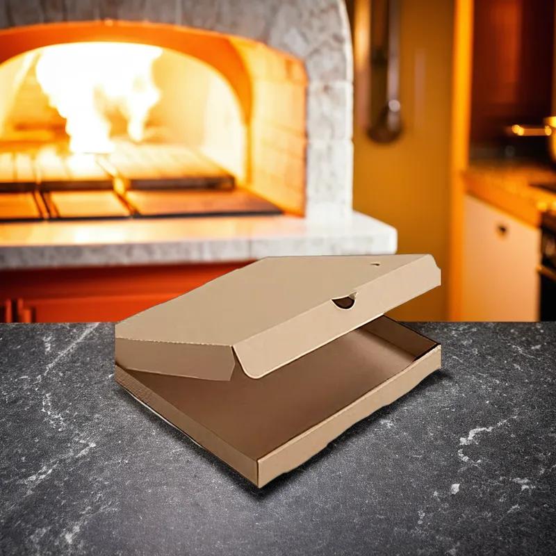 Pizza Box 8X8X2 IN Corrugated Cardboard Kraft Stock Print Fluted B-Flute 50/Bundle