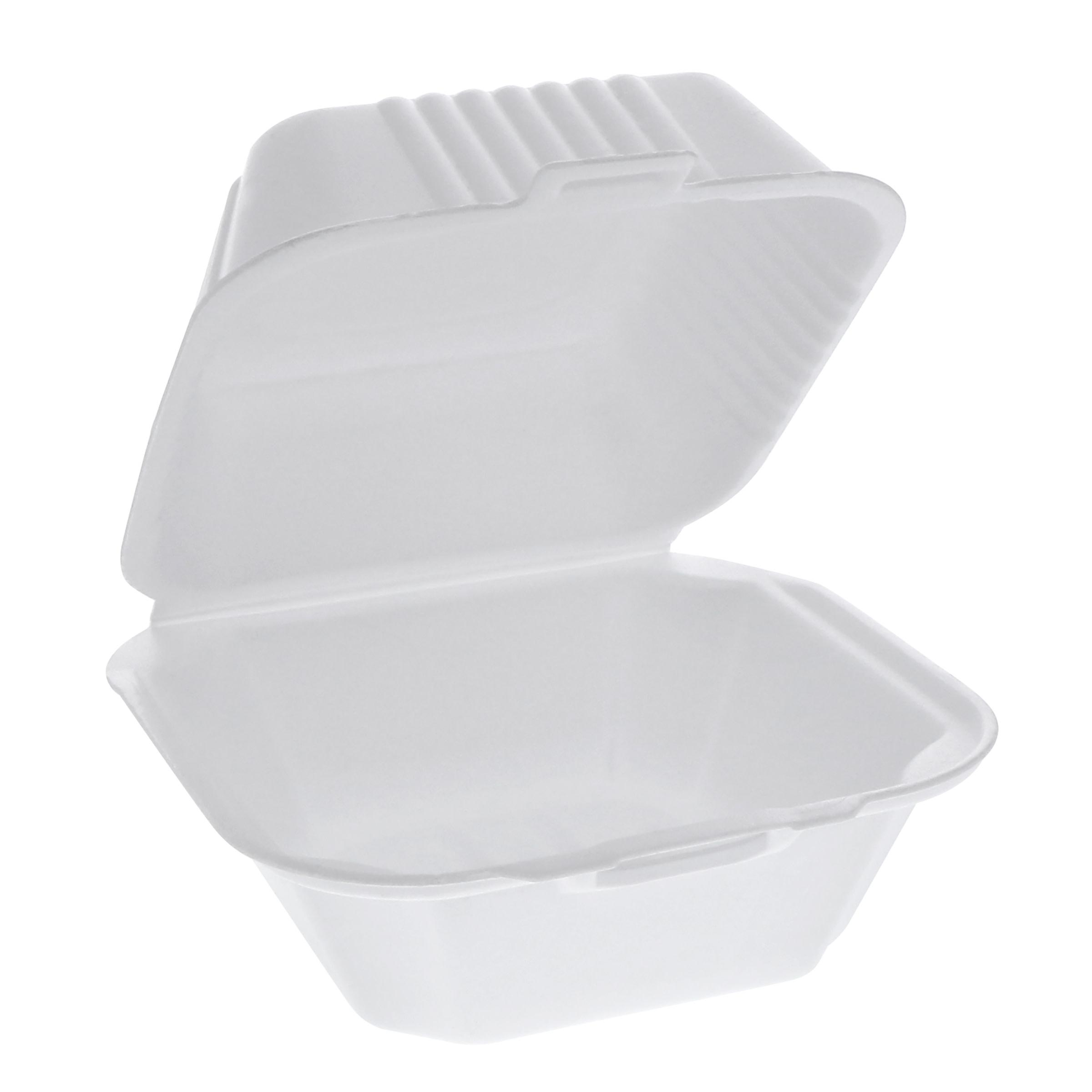 Take-Out Container Hinged With Dome Lid 5.8X5.8X3.3 IN Polystyrene Foam White Square 504/Case