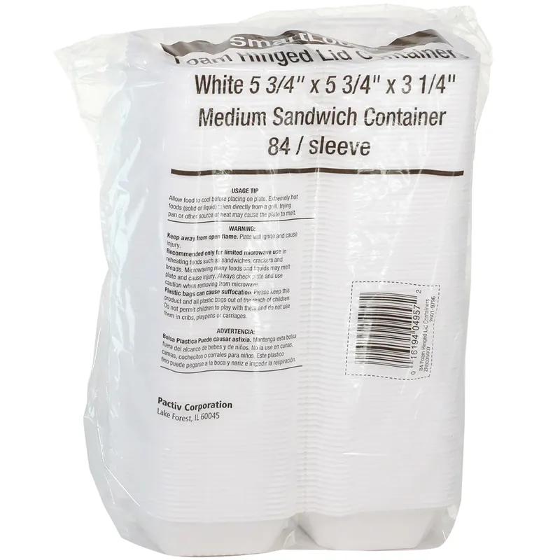 Take-Out Container Hinged With Dome Lid 5.8X5.8X3.3 IN Polystyrene Foam White Square 504/Case