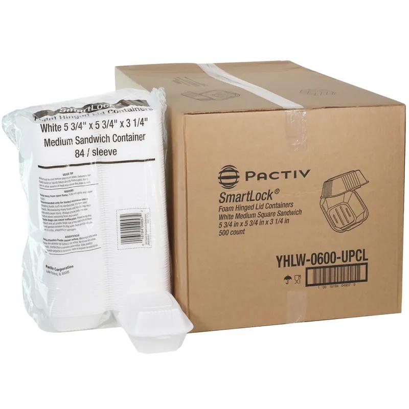 Take-Out Container Hinged With Dome Lid 5.8X5.8X3.3 IN Polystyrene Foam White Square 504/Case